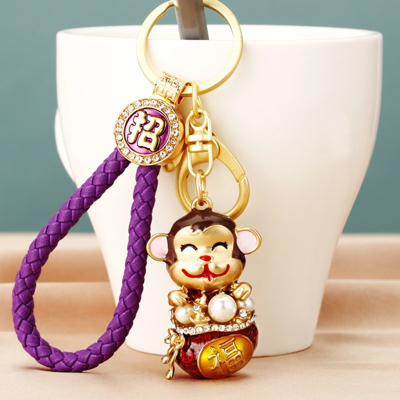 高档招财猫汽车钥匙扣女包挂件钥匙链圈可爱创意镶钻小猫咪挂饰品