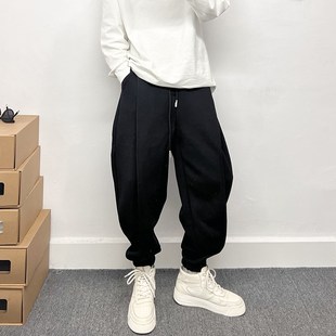 微垮休闲裤 男百搭纯黑色九分束脚萝卜裤 发型师锥形哈伦裤 秋冬厚款