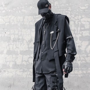 坎肩夹克 山本风潮牌机能背带时尚 小众设计感暗黑系西装 马甲男新款