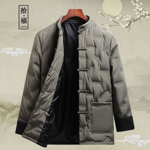男士秋冬唐装中老年羽绒服外套加厚中国风爸爸复古盘扣保暖上衣男