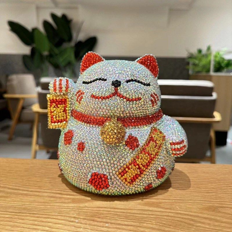 手工贴钻招财猫hDIY满钻发财猫开业店铺摆件储蓄罐粘钻公仔送礼品