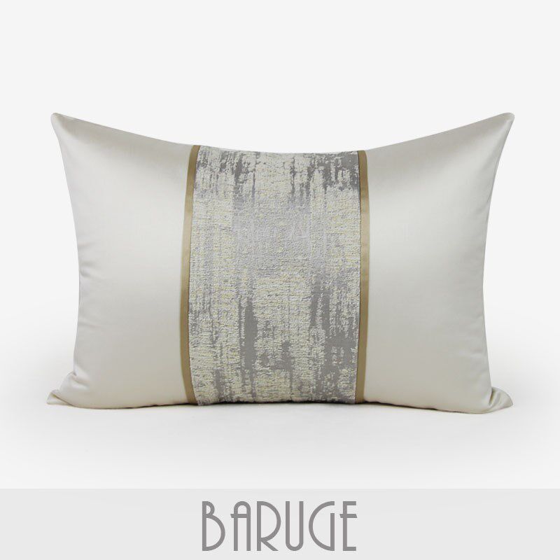 样板间中式米色腰枕布艺拼接灰色靠包抱枕软装新中式沙发靠垫方枕