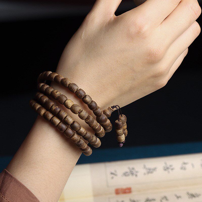 文莱软丝绿奇楠天然沉香手串108颗桶珠J九分沉水老料手链复古念珠