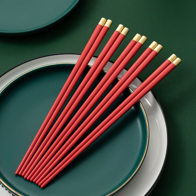 防滑防霉家用红色合金筷套装家庭筷子耐高温防霉餐具公筷结婚乔迁,餐饮具,筷子,淘宝优惠券,粉丝福利购,淘宝优惠卷