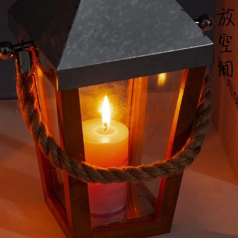 极速放空a间美式北欧简约做旧艺术手提蜡烛香薰烛台木风灯客厅卧