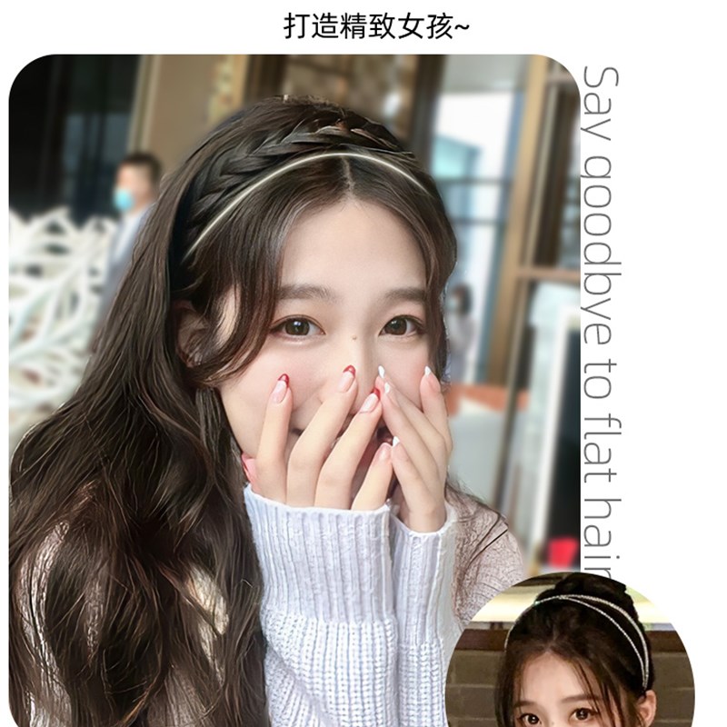 极速鱼骨辫假发发箍女孔雪儿仿真发手G工麻花辫子懒人盘发编发头