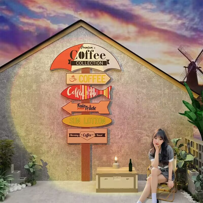极速网红拍照区打卡背景奶茶店咖啡D厅馆布置墙壁面装饰贴纸画路