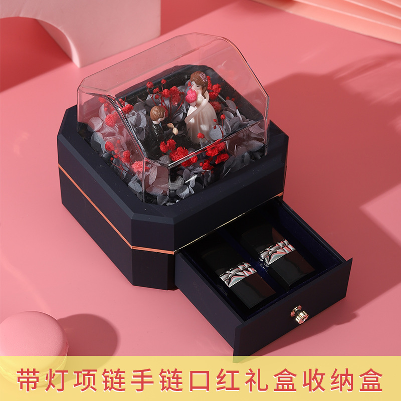 极速满天星干花口红礼盒 玫瑰永生花项链K礼品盒圣诞情人节礼物送