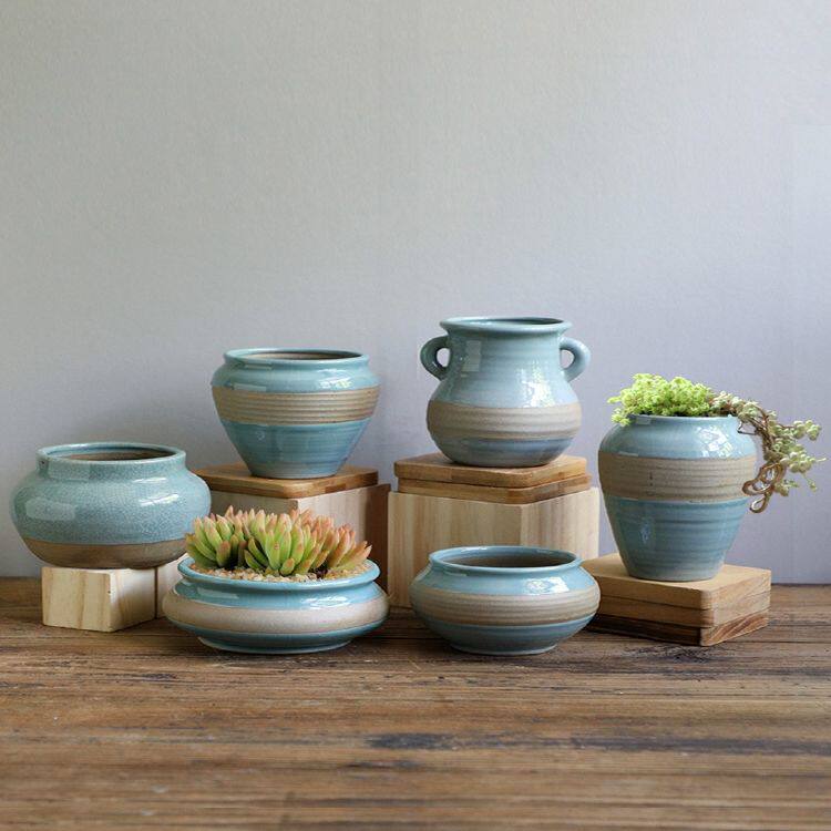 极速多肉花盆粗陶透气大口径创意个性肉肉K植物陶瓷盆套装组合特