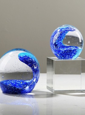 极速琉璃海浪水晶球艺术摆件现代轻奢客厅酒店样T板房博古架玄关