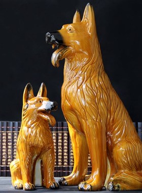 极速陶瓷狗摆e件生肖狗摆设家居客厅装饰品工艺品黄狗送礼物唐三