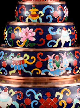 新品曼扎盘修盘藏式佛前供奉摆件铜景泰K蓝八吉祥曼茶盘供曼达盘