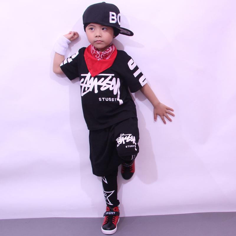 极速l儿童舞e表演套服装表夏款童装短街袖演出男童嘻哈演服运动服