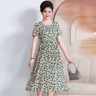 棉绸连衣裙中长款 夏装 大码 显瘦202O5新款 短 新品 中老年女装 妈妈装