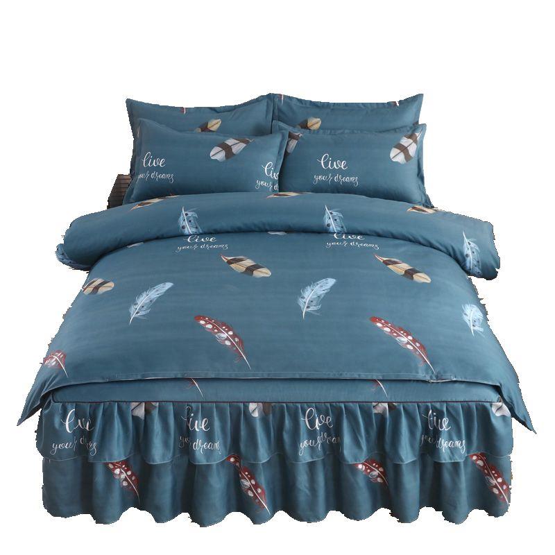 极速l床上四件套纯棉床裙款床单C被套秋冬厚床罩双被人床上加用品