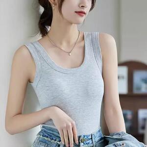 带胸垫吊带背心女士大码胖mm免穿文胸莫代尔螺纹打底上衣2024新款