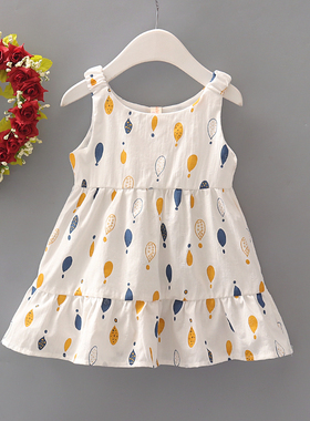 清凉透气1-2--3-4-5岁女宝宝背心连衣裙棉麻婴幼儿女童雨滴吊带裙