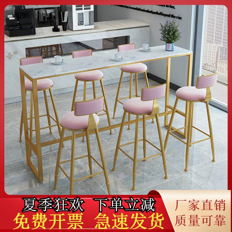 北欧大理石靠墙吧台桌家用现代阳台简约高脚桌奶茶店酒吧桌椅组合
