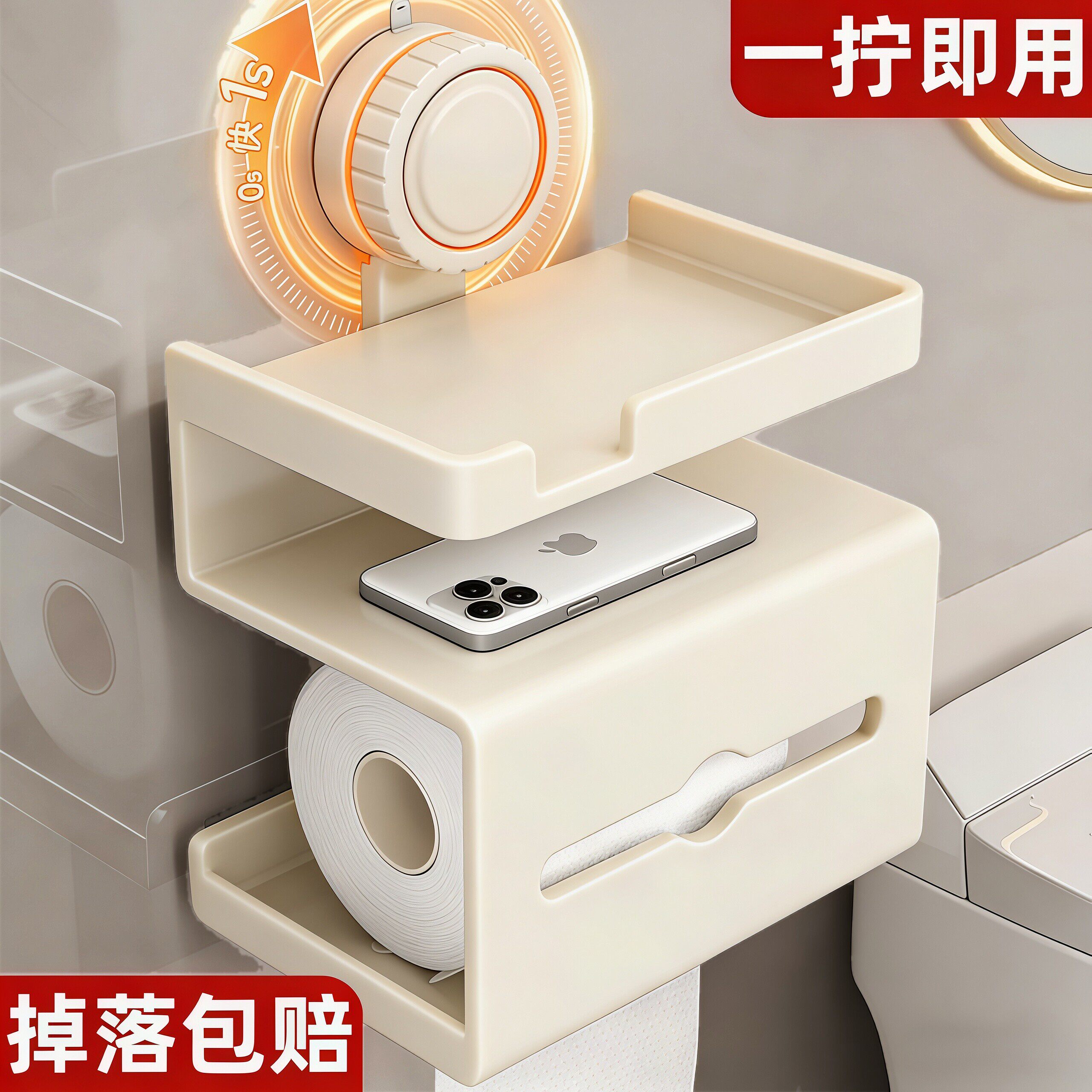 卫生间厕纸盒吸盘纸巾盒浴室免打孔厕所卷纸置物架壁挂抽纸收纳