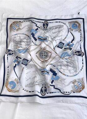 春秋新款70方巾百搭时尚洋气丝巾白色气质薄款女士