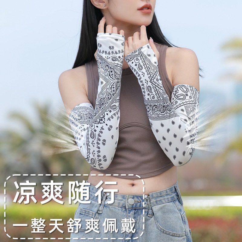 新款夏季冰袖字母印花冰丝袖套男女防晒袖套户外骑行防紫外线冰袖