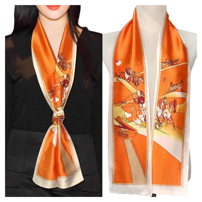 长条小丝巾女百搭夏季2024新款薄款洋气高级黑白围脖领巾韩式围巾