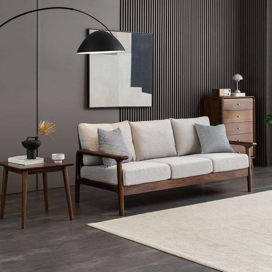 北美黑胡桃木原木全实木三人沙发现代简约布艺沙发小户型客厅家具