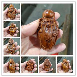古玩文玩黄杨木雕财主摆件 仿古黄杨木手把件 老物件收藏