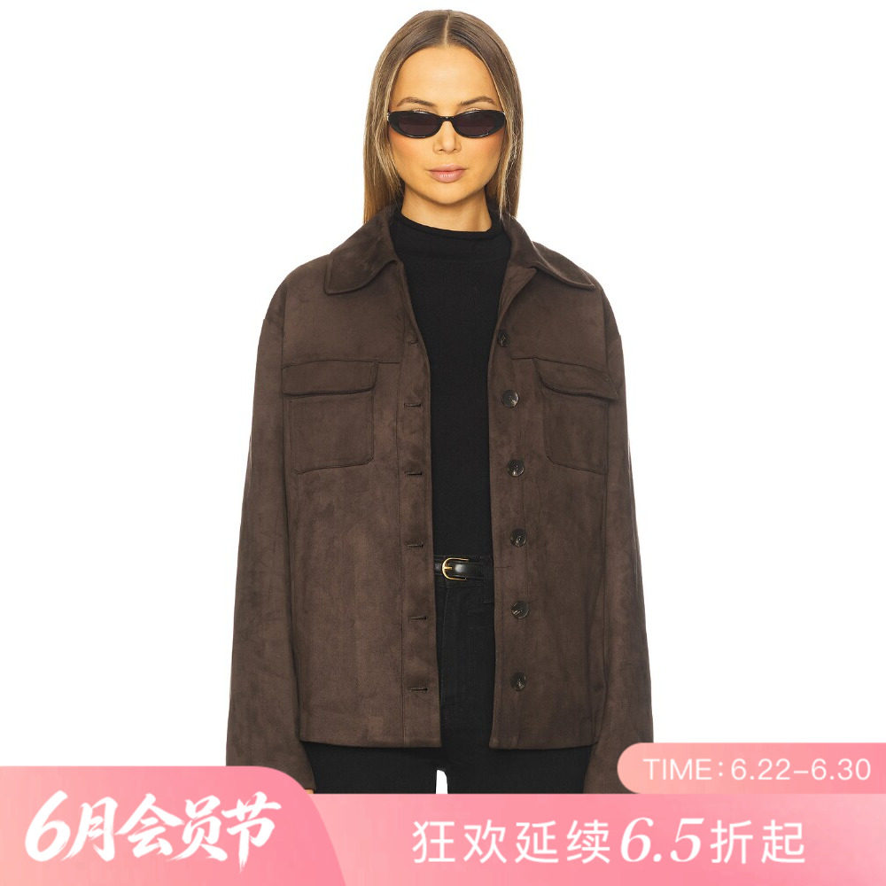 [夏季新品]REVOLVE棕色显瘦收腰短款修身外套翻领简约夹克