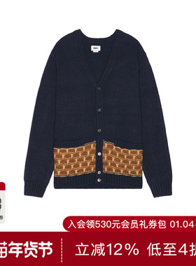 [秋季新品] Obey橙色拼色提花深蓝色毛衣开衫外套REVOLVE冬季保暖