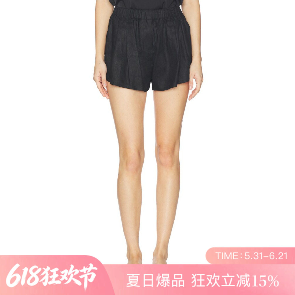 [夏季新品]REVOLVE黑色短裤松紧腰休闲阔腿高腰短款短裤