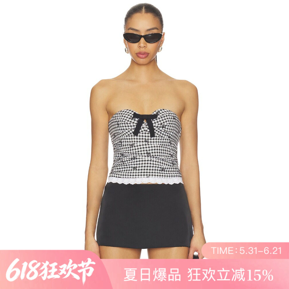 [夏季新品]REVOLVE黑白辣妹风甜辣收腰无袖短款修身背心抹胸上装