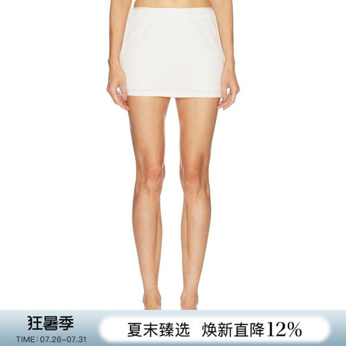 REVOLVE法式简约无印花净版白短裙轻薄显瘦日常出游高腰半裙