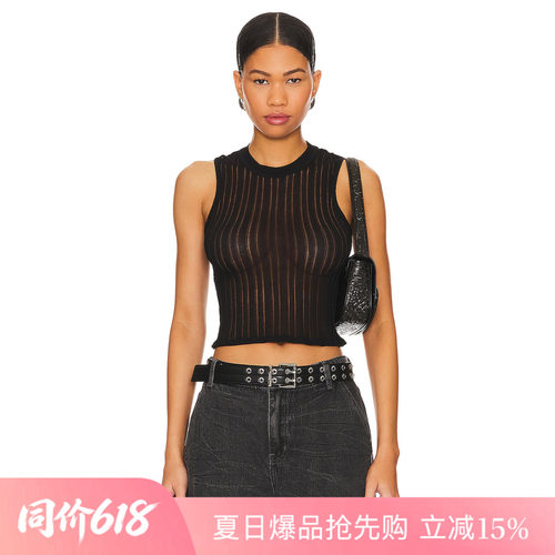[夏季新品]REVOLVE黑色背心简约圆领短款无袖修身酷飒上装