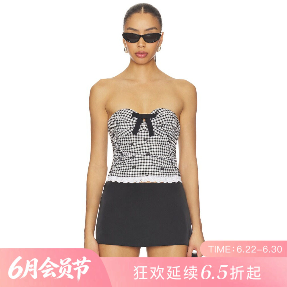 [夏季新品]REVOLVE黑白辣妹风甜辣收腰无袖短款修身背心抹胸上装