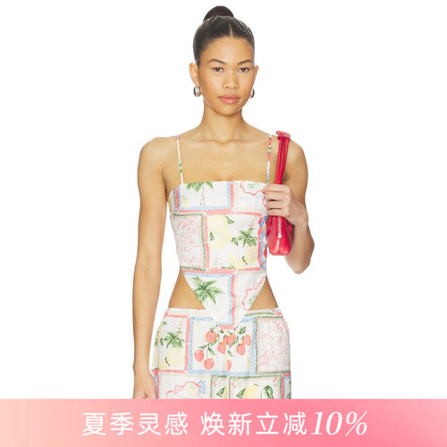 [夏季新品]REVOLVE白色背心细肩带方巾式下摆露腰涤纶上衣