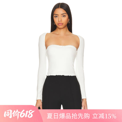 [夏季新品]REVOLVE时尚约色针织衫修身方领荷叶边优雅上装