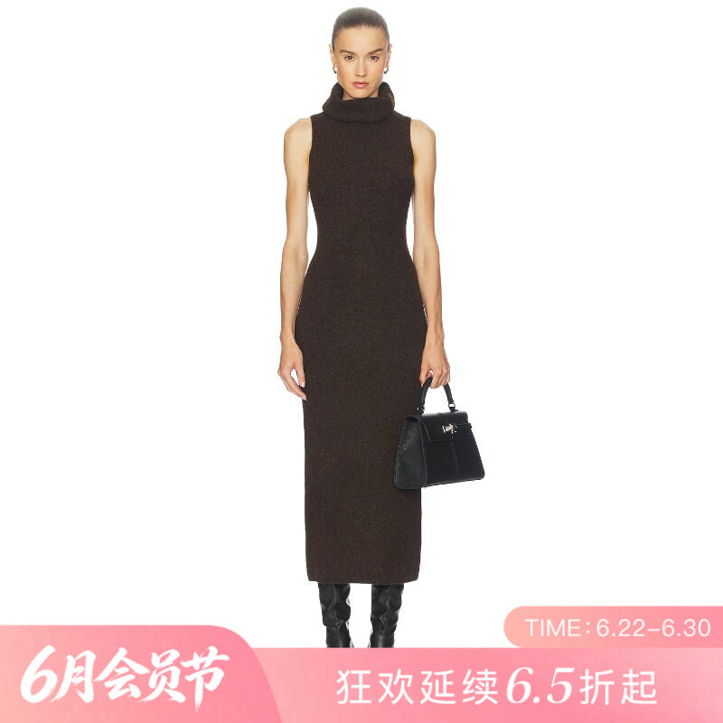 [夏季新品]REVOLVE深棕高领优雅修身无袖长裙甜美法式