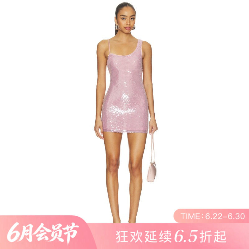 [夏季新品]REVOLVE粉色褶皱百搭显瘦短款吊带辣妹吊带裙