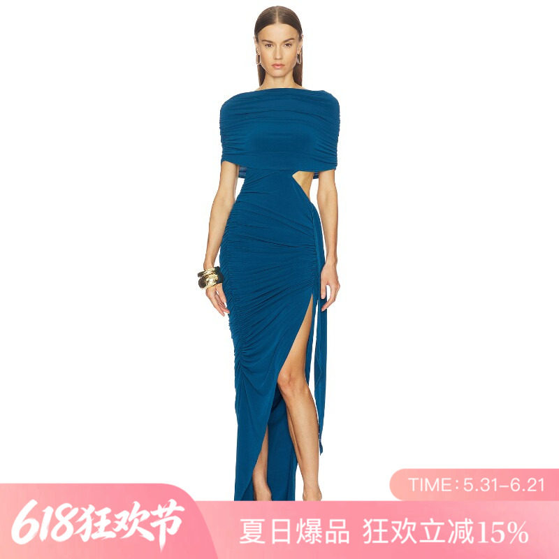 [夏季新品]REVOLVE蓝色辣妹风百搭显瘦礼服短款露腰连衣裙