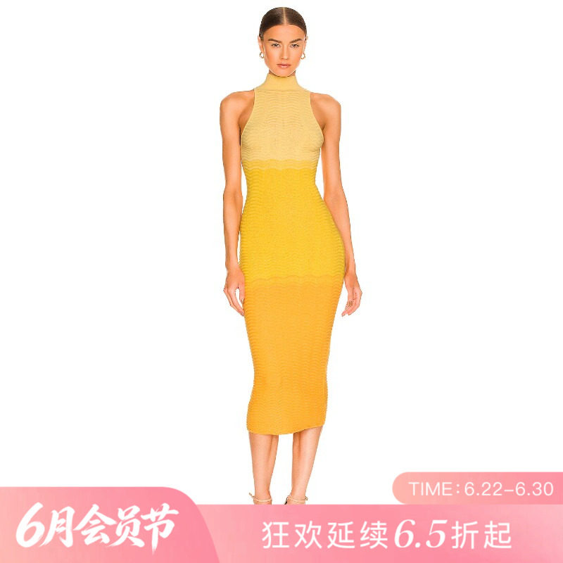 [夏季新品]REVOLVE黄色挂脖优雅修身吊带裙甜美法式