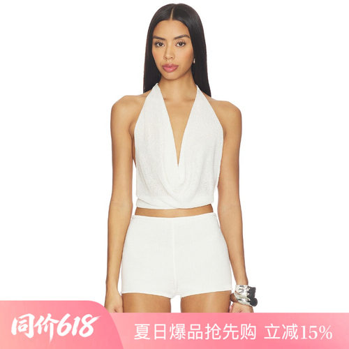 [夏季新品]REVOLVE白色背心简约挂脖深V短款无袖性感上装