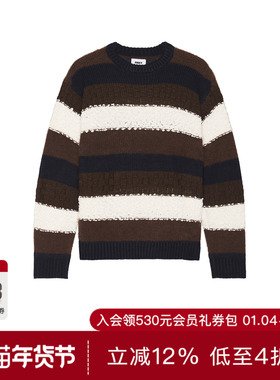 [秋季新品] Obey褐色条纹针织套头长袖毛衣学院风REVOLVE冬季保暖