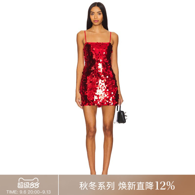 REVOLVE红色细肩带辣妹迷你裙甜美法式美式七夕送礼