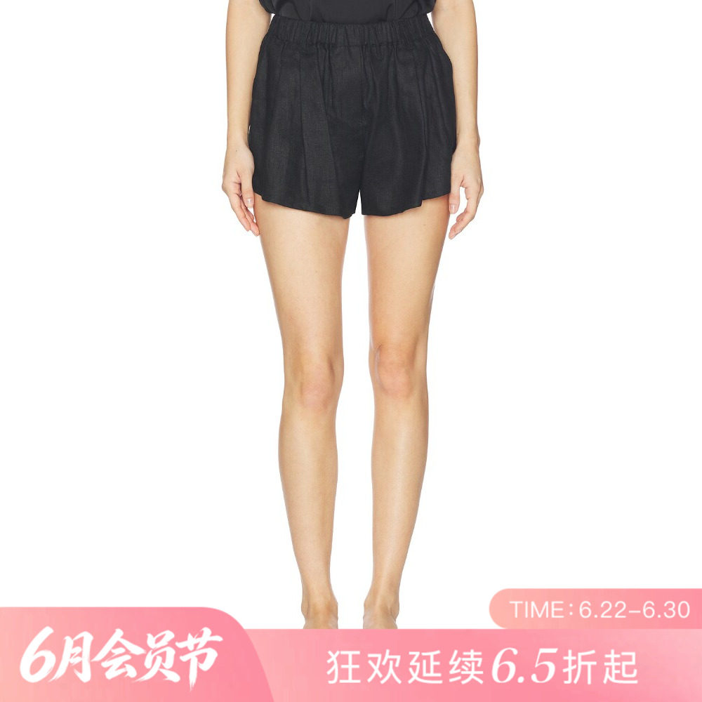 [夏季新品]REVOLVE黑色短裤松紧腰休闲阔腿高腰短款短裤