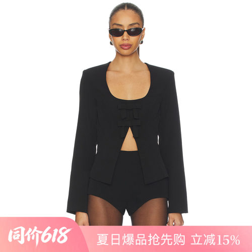 [夏季新品]REVOLVE时尚约色外套蝴蝶结镂空方领酷飒修身夹克