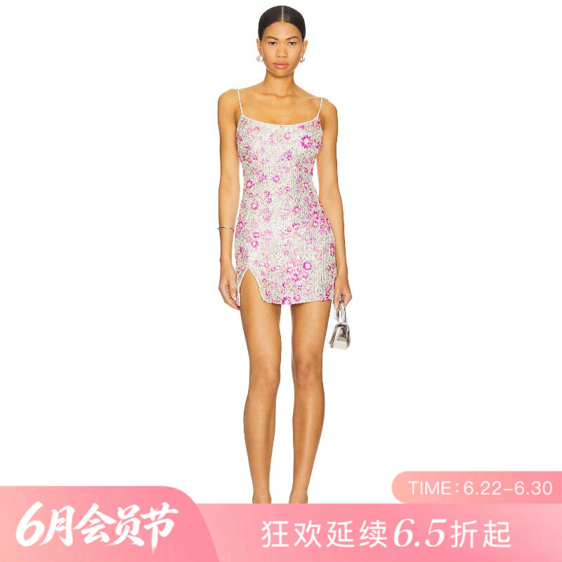 [夏季新品]REVOLVE粉色褶皱百搭显瘦短款吊带辣妹吊带裙