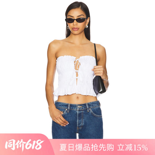 [夏季新品]REVOLVE时尚约色衬衫绑带荷叶边抹胸辣妹短款上装