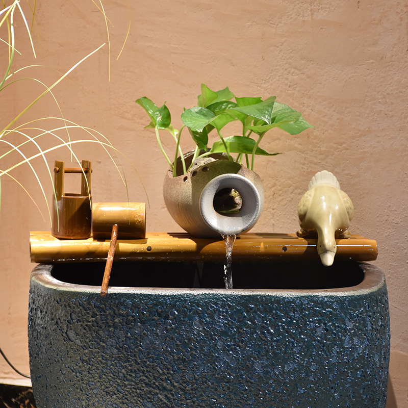 陶瓷鱼缸竹子流滤水器圆缸专用增氧上置净水循环三合一过滤系统