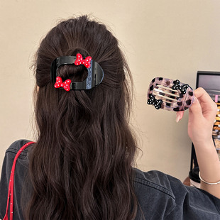 复古豹纹蝴蝶结扁嘴夹女2025新款后脑勺盘发发夹气质扎发抓夹发饰